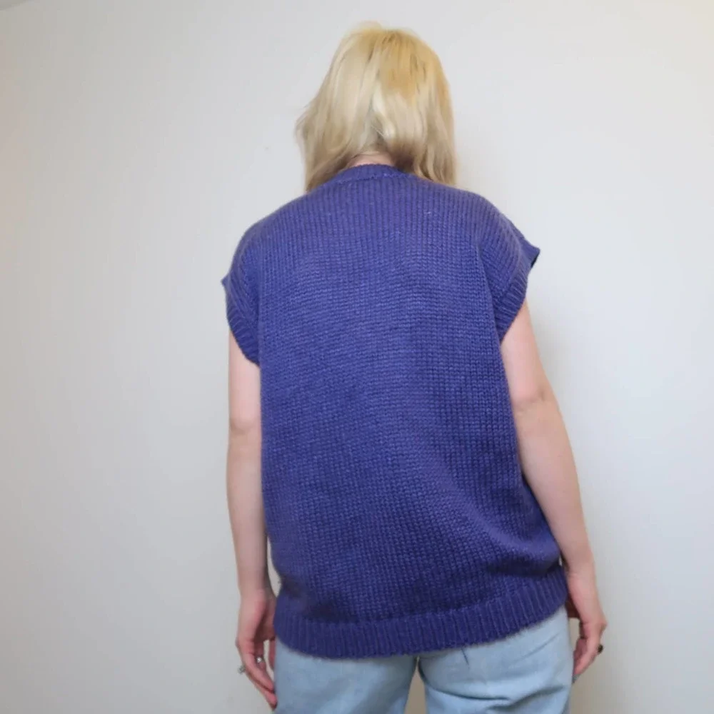 Vintage 90s deep purple knit sweater vest L - Picture 4 of 5